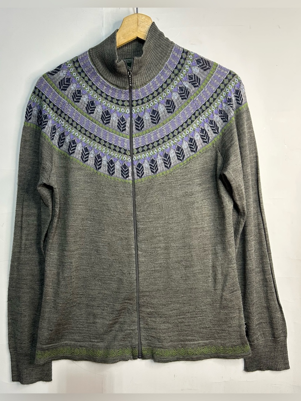 Woolrich Merino Wool Blend Fairisle Sweater Zip Cardigan Medium